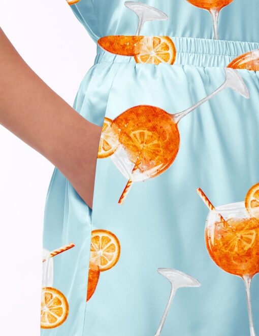 Aperol Spritz Silky Satin Pajama Set For Women - Image 4
