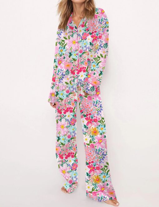 Floral Silky Satin Pajama Set For Women - Image 8