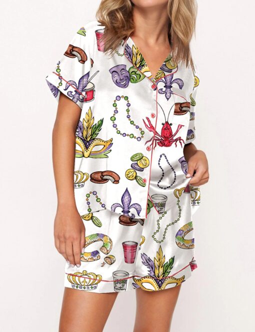 Mardi Gras Beads King Cake Crawfish Satin Pajama Set