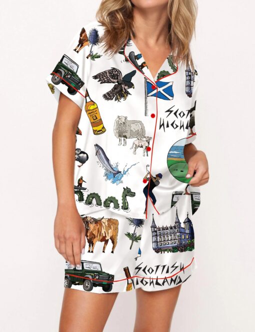 Scottish Highlands Travel Satin Pajama Set For Women