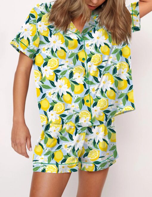Florida Lemon Silky Satin Pajama Set For Women - Image 3