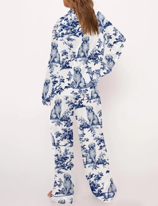 Chinoiserie Golden Retriever Silky Satin Pajama Set For Women - Image 9