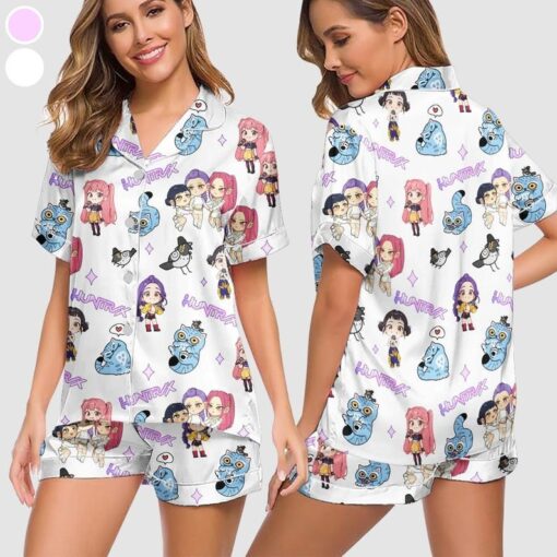 Kpop Demon Hunters Satin Pajama Set, Derpy the Tiger And Bird Sleepwear
