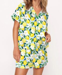 Florida Lemon Silky Satin Pajama Set For Women