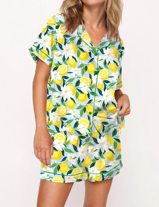 Florida Lemon Silky Satin Pajama Set For Women