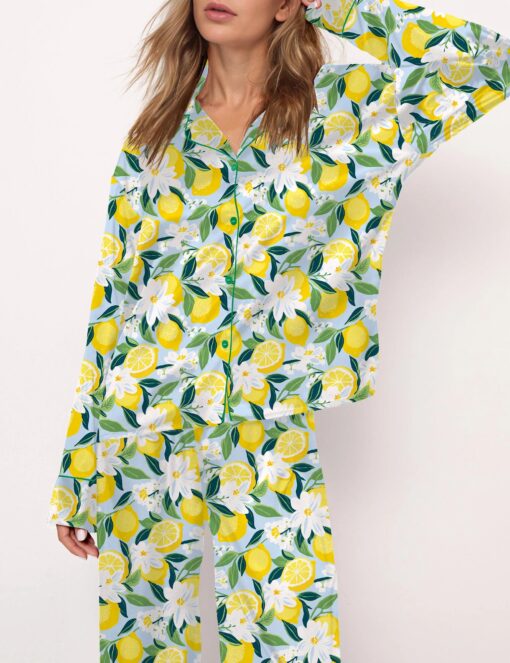 Florida Lemon Silky Satin Pajama Set For Women - Image 5