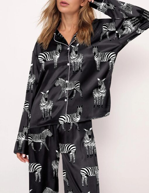 Zebra Satin Pajama Set For Women - Image 4