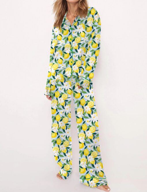 Florida Lemon Silky Satin Pajama Set For Women - Image 6