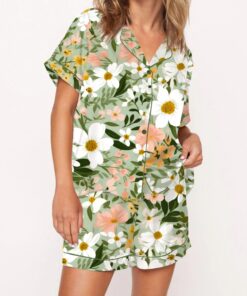 Jungle With Cheetahs Striped Satin Pajama Set For Women