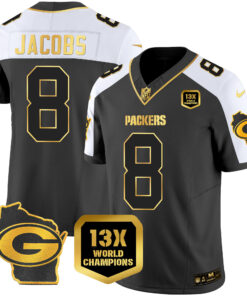 Josh Jacobs Green Bay Packers 13 Time World Champions & Home Patch Gold Vapor Jersey � All Stitched