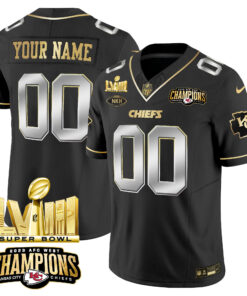 Kansas City Chiefs AFC West Champions & Super Bowl LVIII Gold Patch Vapor Custom Jersey V2 - All Stitched