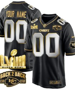 Kansas City Chiefs Super Bowl LVIII & Back 2 Back Gold Game Custom Jersey - All Stitched