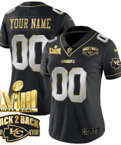 Kansas City Chiefs Super Bowl LVIII & Back 2 Back Gold Patch Vapor Custom Jersey V2 - All Stitched