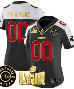 Kansas City Chiefs Super Bowl LVIII & Back 2 Back Gold Patch Vapor Custom Jersey V3 - All Stitched