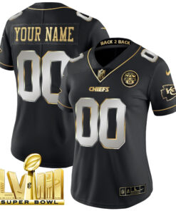 Kansas City Chiefs Super Bowl LVIII & Back 2 Back Gold Patch Vapor Custom Jersey V5 - All Stitched
