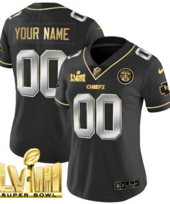 Kansas City Chiefs Super Bowl LVIII Gold Patch Vapor Custom Jersey V4 - All Stitched