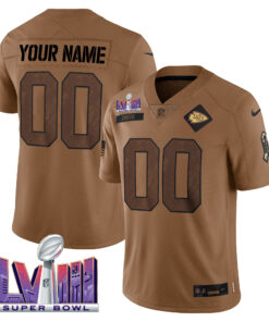 Kansas City Chiefs Super Bowl LVIII Patch Salute To Service Brown Limited Custom Jersey - All Stitched