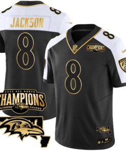 Men's Baltimore Ravens 2023 AFC North Champions & Maryland Patch Gold Vapor Jersey - All Stitched