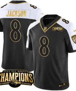 Men's Baltimore Ravens 2023 AFC North Champions Patch Gold Vapor Jersey - All Stitched