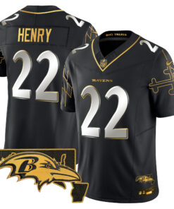 Men's Baltimore Ravens Maryland Flag Map Patch Gold Vapor Limited Jersey - All Stitched