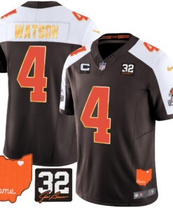 Men's Cleveland Browns #32 Jim Brown Memorial & Home Patch Gold Trim Jersey - All Stitched