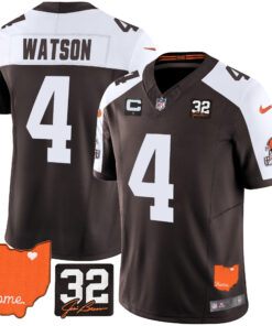 Men's Cleveland Browns #32 Jim Brown Memorial & Home Patch Jersey - All Stitched