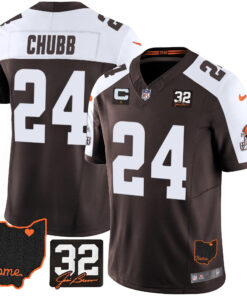Men's Cleveland Browns #32 Jim Brown Memorial & Home Patch Jersey V3 - All Stitched