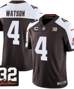 Men's Cleveland Browns #32 Jim Brown Memorial Patch Jersey - All Stitched