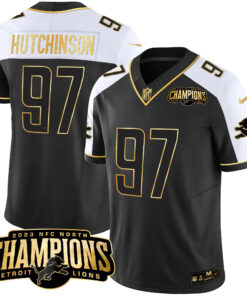 Men's Detroit Lions 2023 NFC North Champions Patch Gold Vapor Jersey - All Stitched