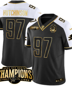 Men's Detroit Lions 2023 NFC North Champions Patch Gold Vapor Jersey V2 - All Stitched