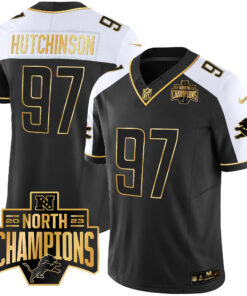 Men's Detroit Lions 2023 NFC North Division Champions Patch Vapor Gold Jersey - All Stitched