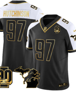 Men's Detroit Lions 90th Year & Michigan Patch Gold Vapor Jersey - All Stitched