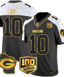 Men's Green Bay Packers 100th Season & Home Patch Gold Vapor Limited Jersey – All Stitched