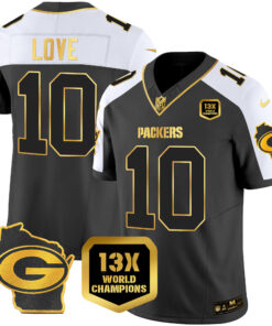 Men's Green Bay Packers 13 Time World Champions & Home Patch Gold Vapor Jersey � All Stitched