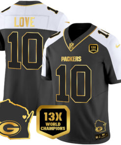 Men's Green Bay Packers 13 Time World Champions & Home Patch Gold Vapor Jersey V2 � All Stitched