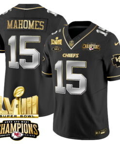 Men's Kansas City Chiefs AFC West Champions & Super Bowl LVIII Gold Patch Vapor Jersey V2 - All Stitched