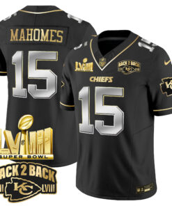 Men's Kansas City Chiefs Super Bowl LVIII & Back 2 Back Gold Patch Vapor Jersey V2 - All Stitched