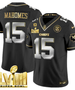 Men's Kansas City Chiefs Super Bowl LVIII & Back 2 Back Gold Patch Vapor Jersey V5 - All Stitched