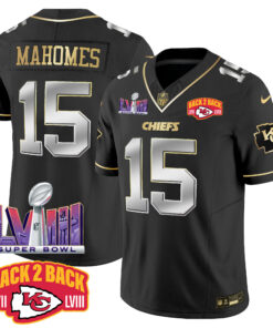 Men's Kansas City Chiefs Super Bowl LVIII & Back 2 Back Patch Vapor Jersey V2 - All Stitched