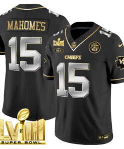 Men's Kansas City Chiefs Super Bowl LVIII Gold Patch Vapor Jersey V3 - All Stitched