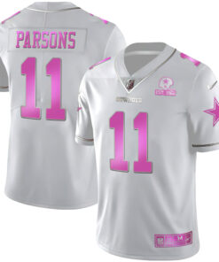 Men's Micah Parsons Dallas Cowboys White Pink - All Stitched