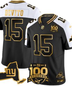 Men's New York Giants 100th Season & State Patch Gold Vapor Limited Jersey - All Stitched