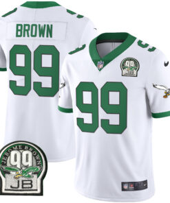 Men's Philadelphia Eagles Jerome Brown Retired Patch Gold & Kelly Jersey - All Stitched