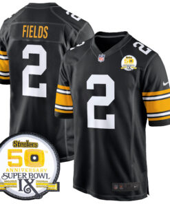 Men's Pittsburgh Steelers 50th Anniversary Of Super Bowl IX Patch Game Jersey - All Stitched