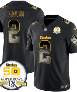 Men's Pittsburgh Steelers Arch Smoke 50th Anniversary Of Super Bowl IX Patch Vapor Limited Jersey - All Stitched