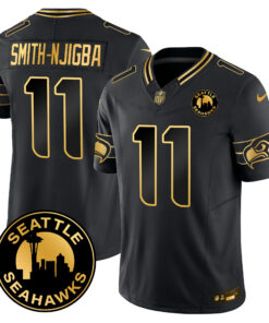 Men's Seattle Seahawks 2024 Seattle City Patch Gold Vapor Limited Jersey - All Stitched