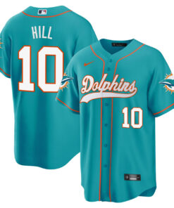 Men's Tyreek Hill Miami Dolphins Baseball Teal Jersey - All Stitched