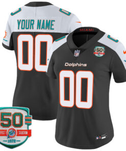 Miami Dolphins 50th 1972 Perfect Season Patch Vapor Custom Jersey - All Stitched