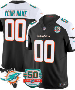 Miami Dolphins 50th Perfect Season & Florida Patch Vapor Custom Jersey - All Stitched