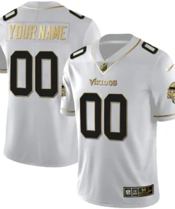 Minnesota Vikings White Gold Custom Jersey - All Stitched
